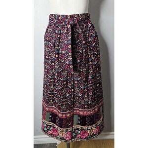 Asymmetrical Floral Midi Skirt in Dark Purple
